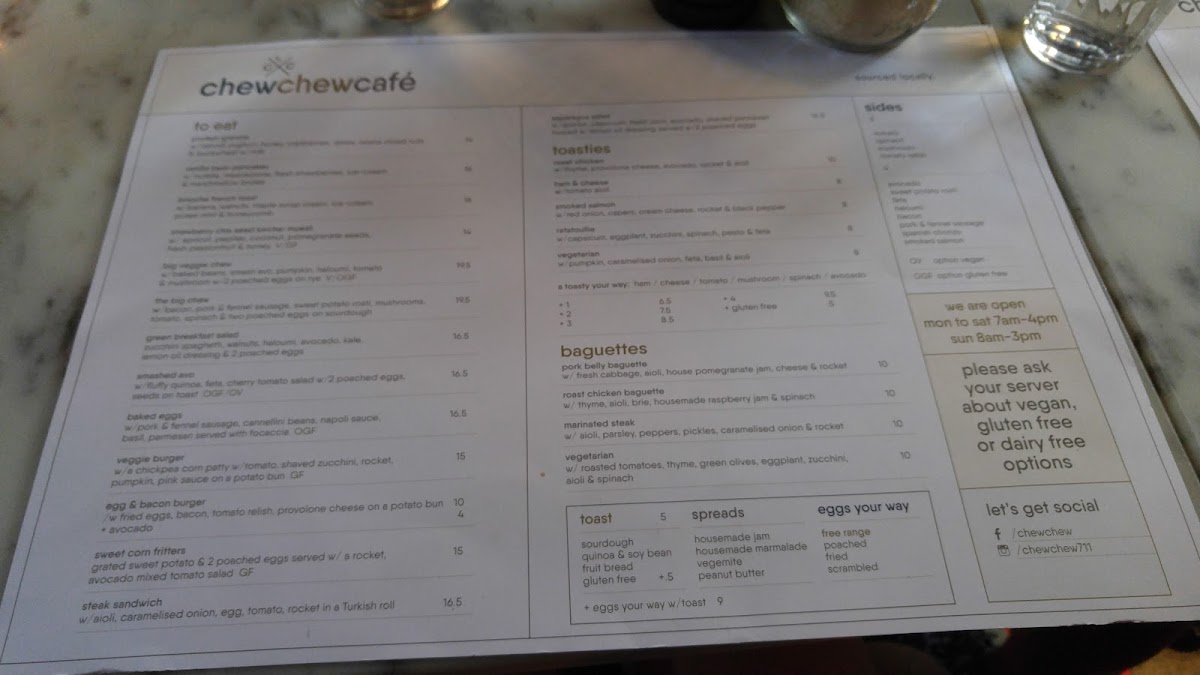Chew Chew menu board