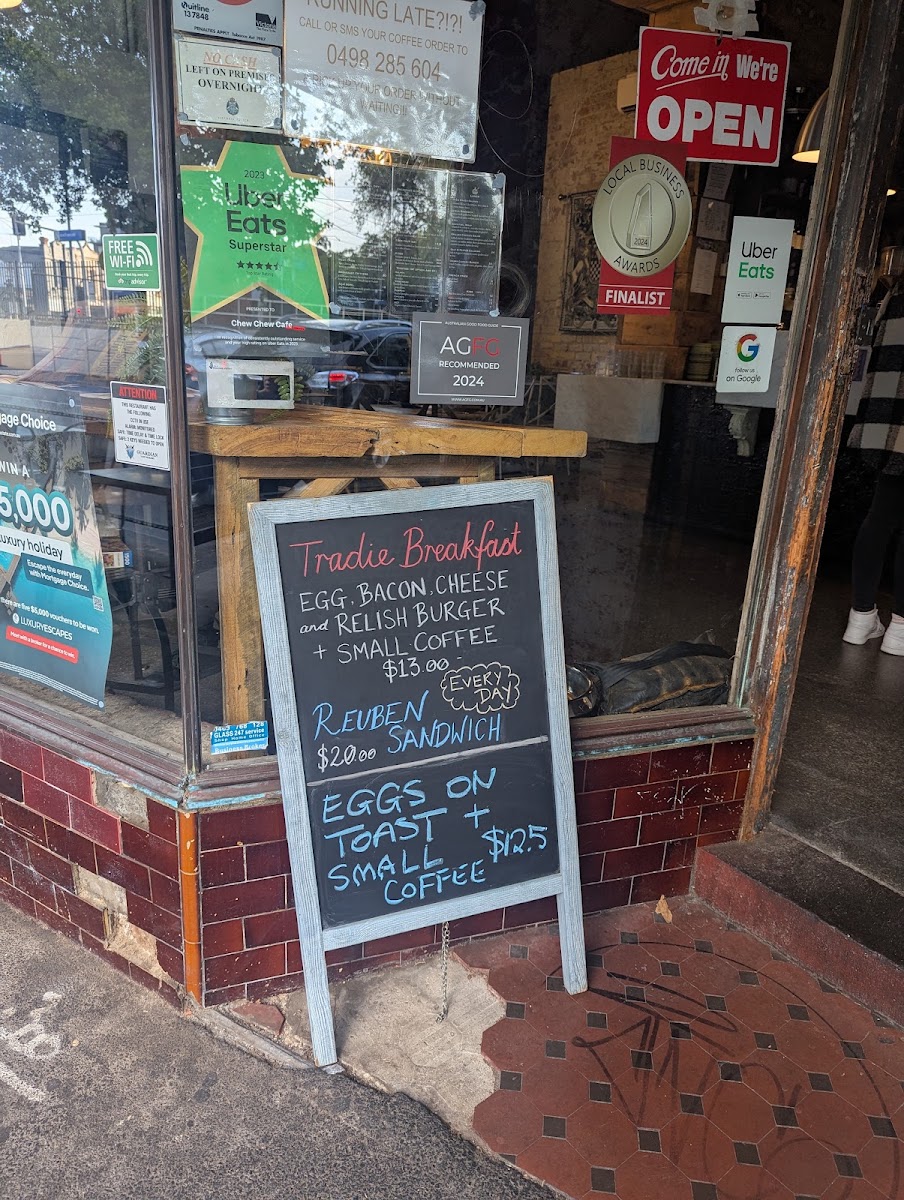 Chew Chew menu board