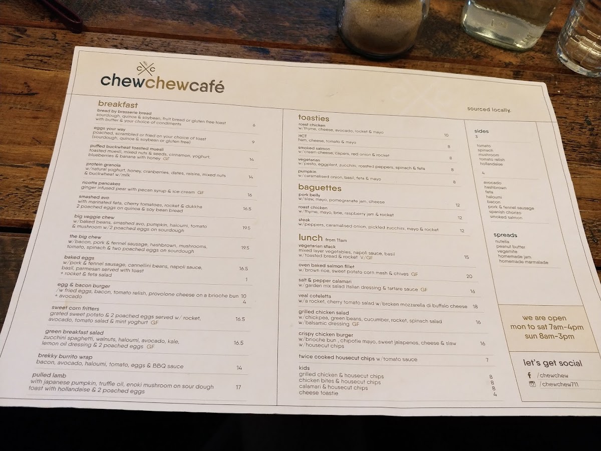 Chew Chew menu board
