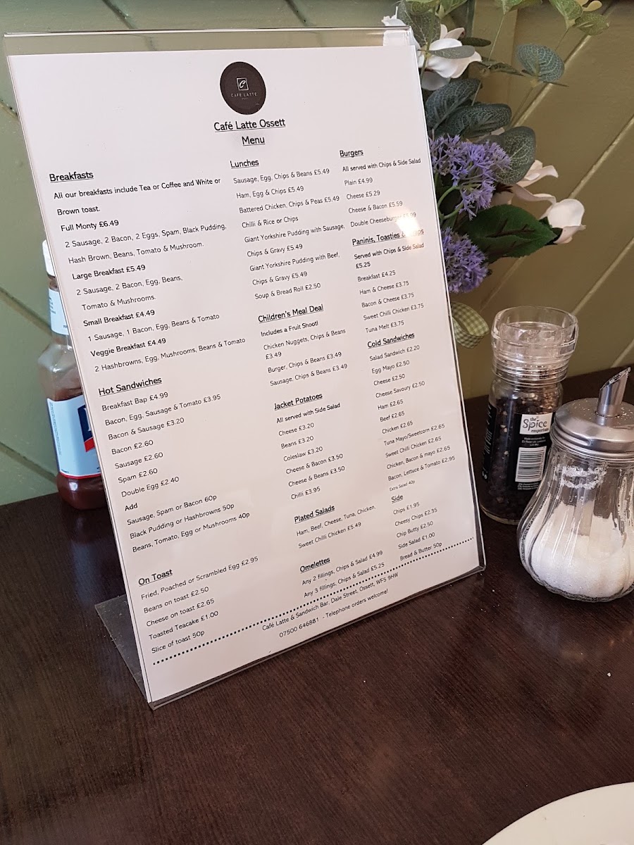 Cafe Latte & Sandwich Bar menu board