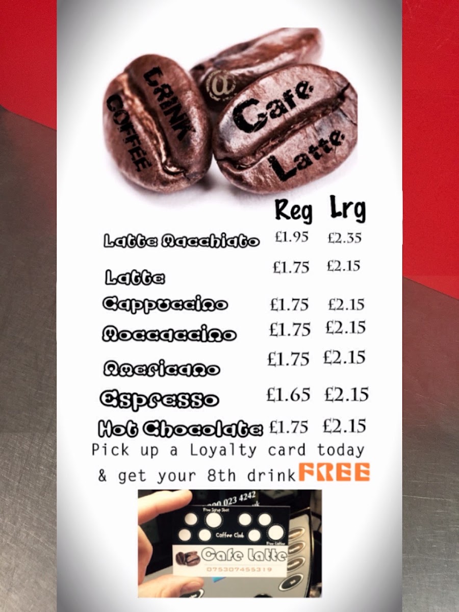 Cafe Latte & Sandwich Bar menu board