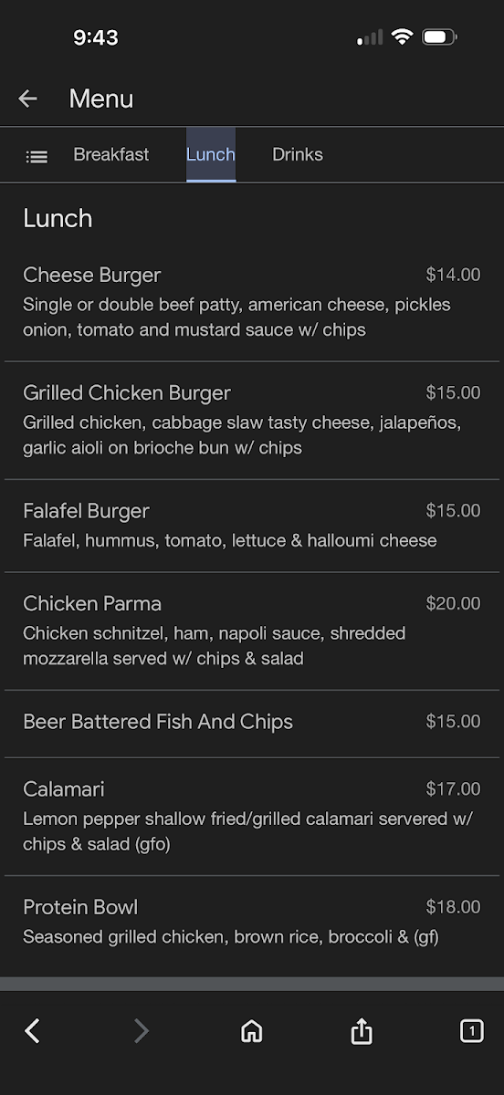 Four Point Grind menu board