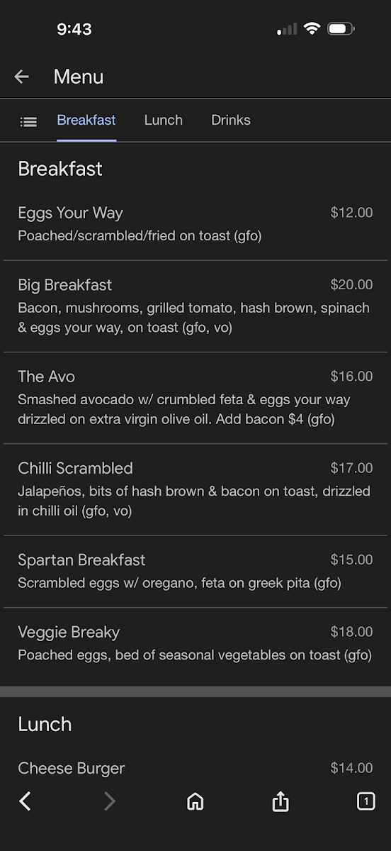 Four Point Grind menu board