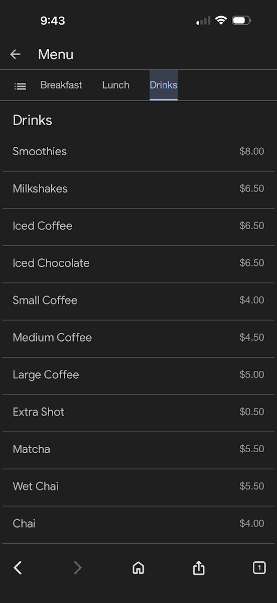 Four Point Grind menu board