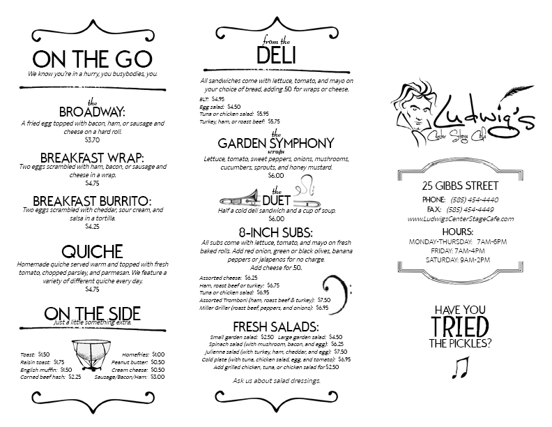 Ludwig's Center Stage Cafe menu board