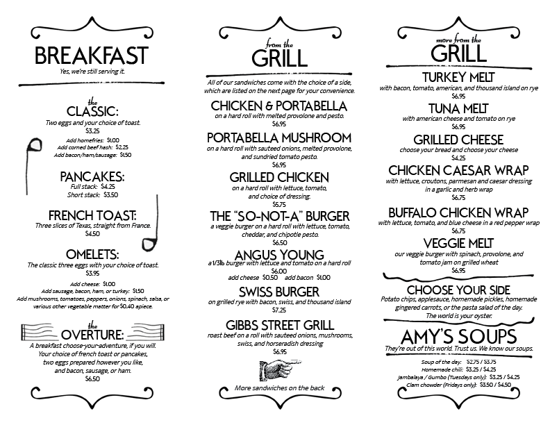 Ludwig's Center Stage Cafe menu board