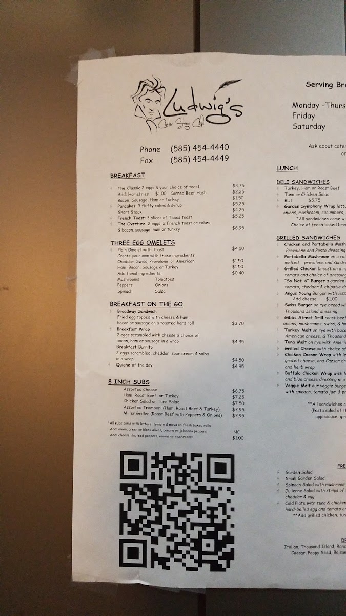 Ludwig's Center Stage Cafe menu board