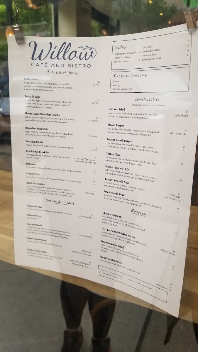 Willow Café and Bistro menu board