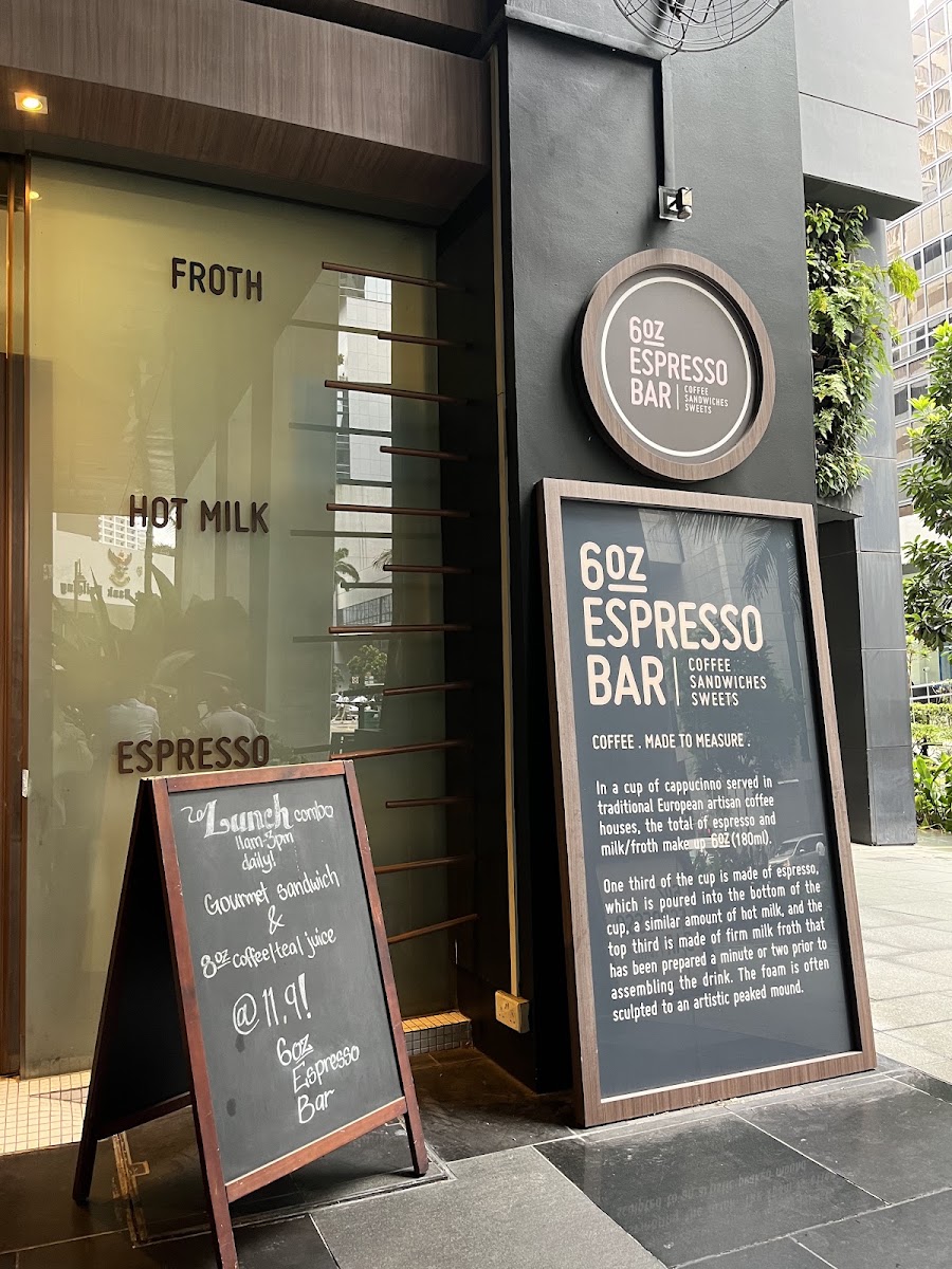 6oz Espresso Bar @ Tokio Marine Centre menu board