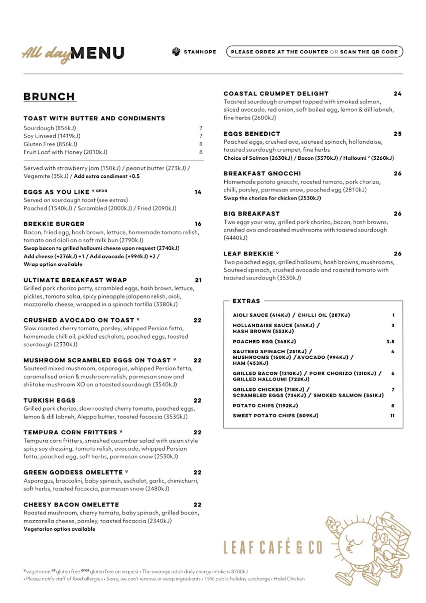 Leaf Cafe & Co menu board