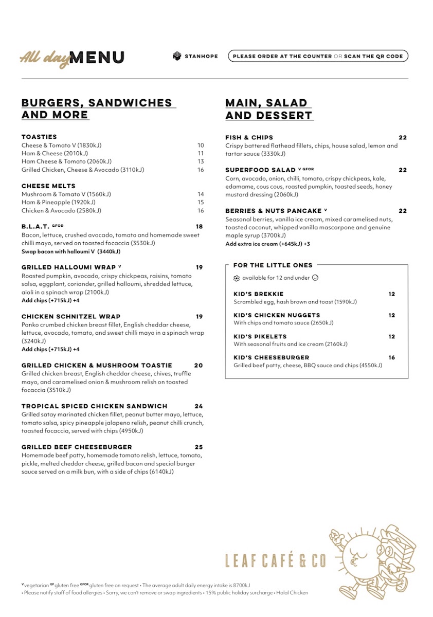 Leaf Cafe & Co menu board