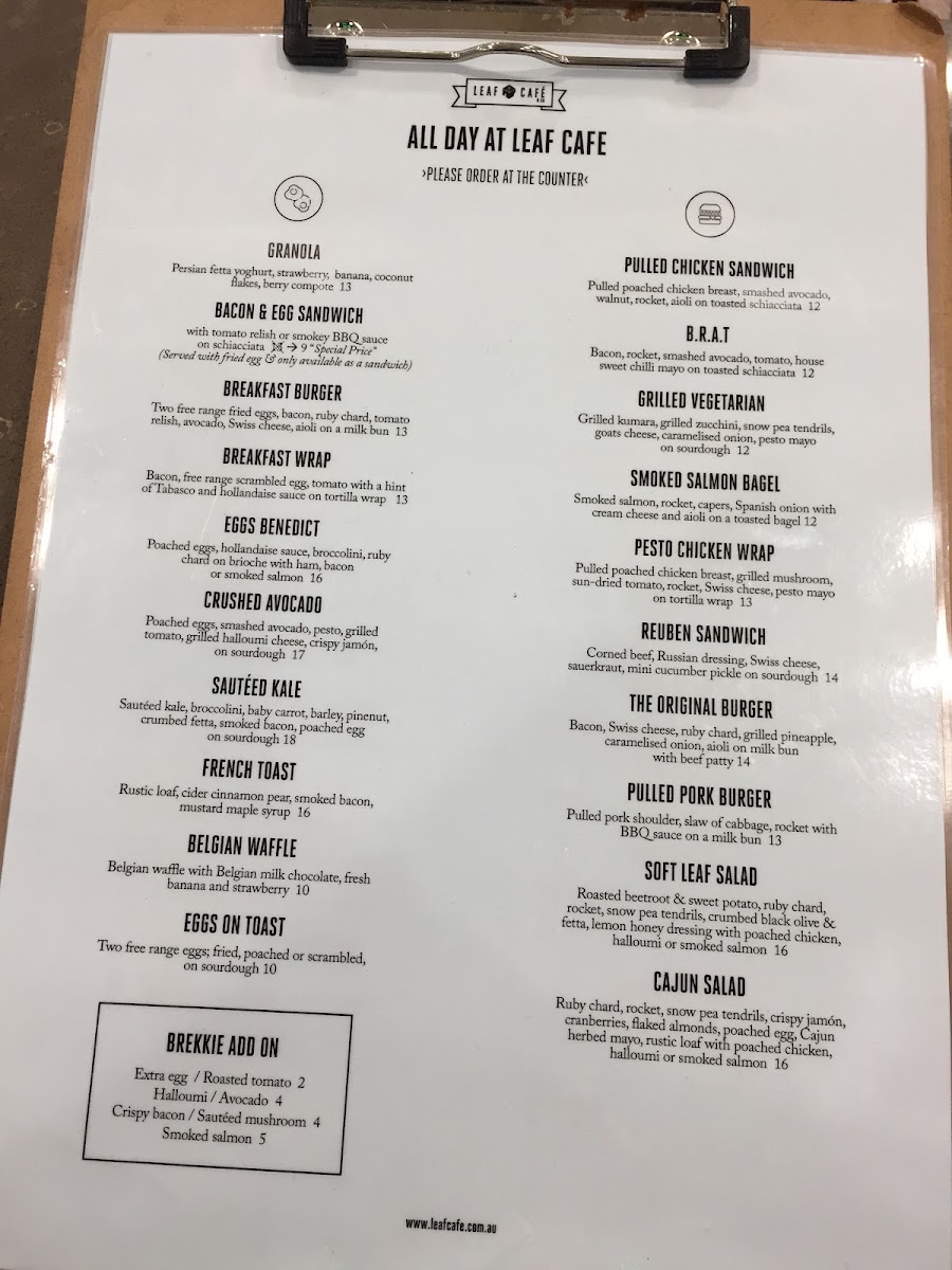 Leaf Cafe & Co menu board