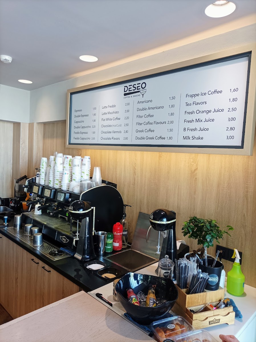 Deseo Coffee & Snack menu board