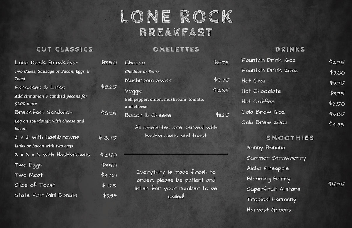 Lone Rock Cafe menu board