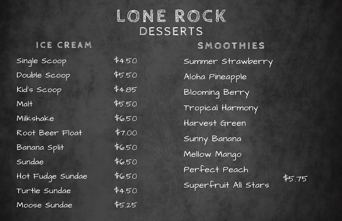 Lone Rock Cafe menu board