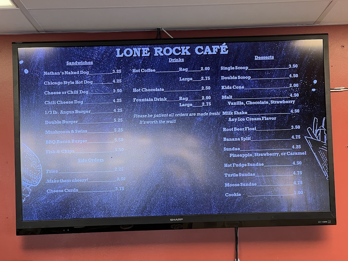 Lone Rock Cafe menu board