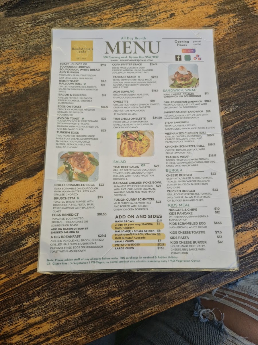 Ben & Annie’s menu board