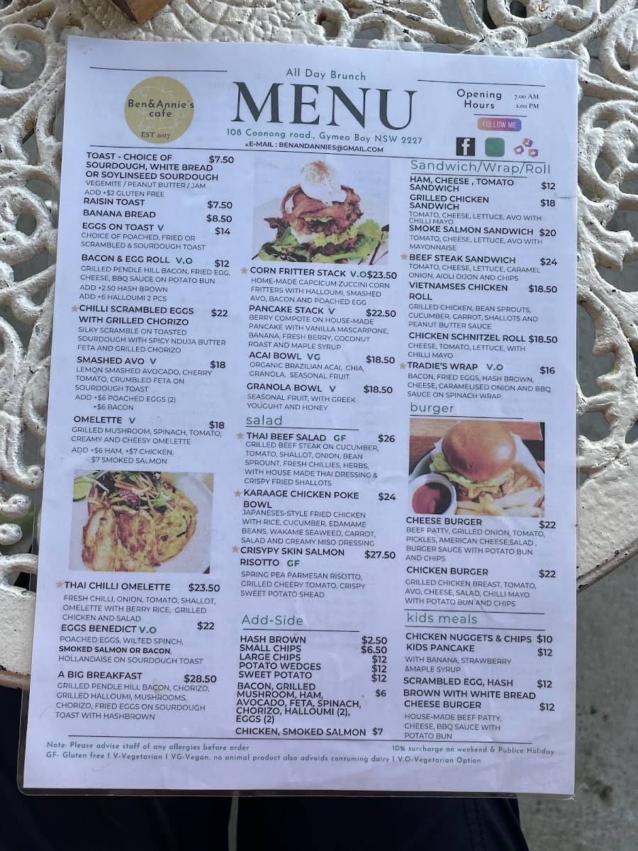 Ben & Annie’s menu board