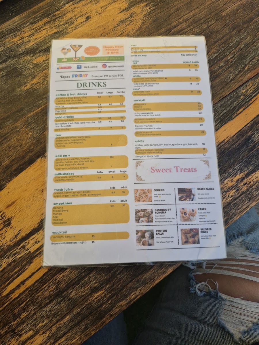 Ben & Annie’s menu board