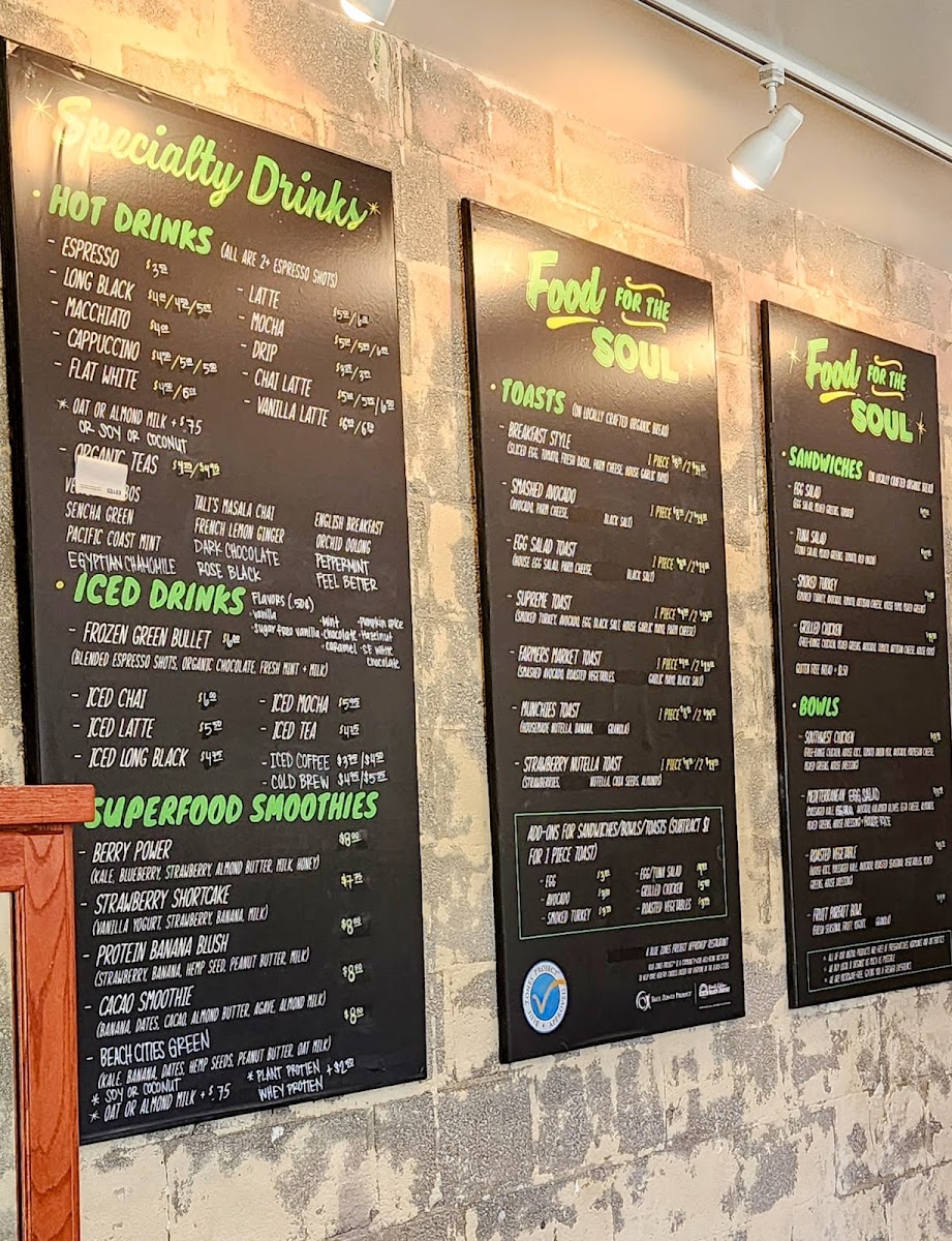 Beach Cities Cafe menu board