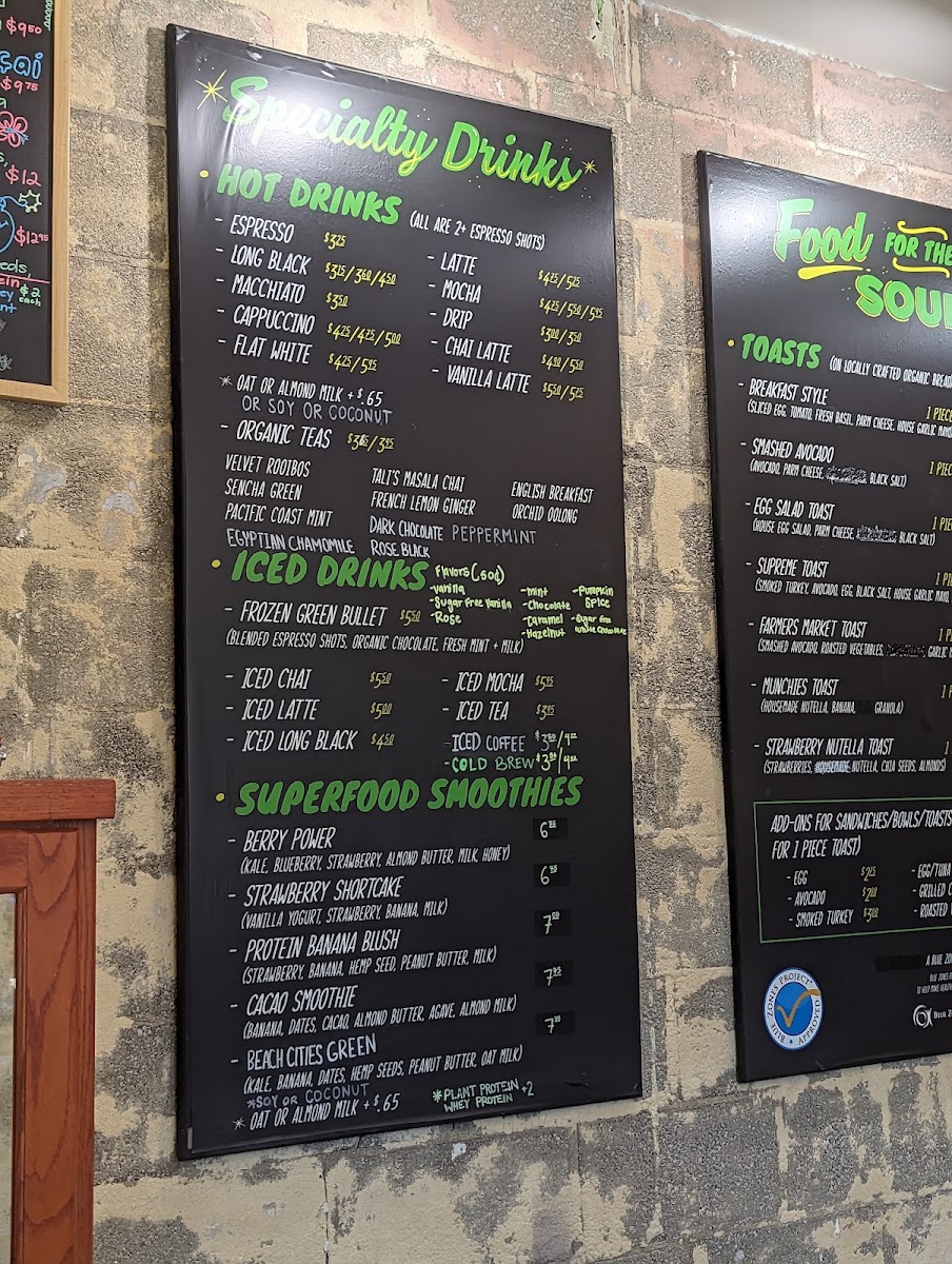 Beach Cities Cafe menu board