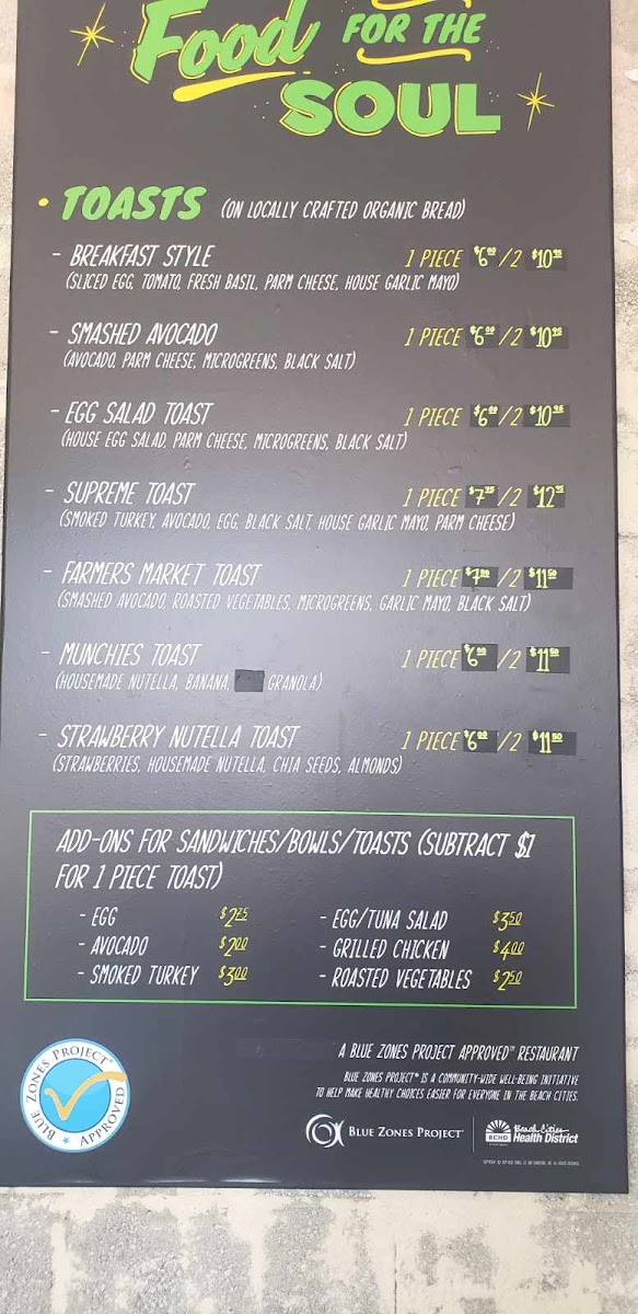 Beach Cities Cafe menu board