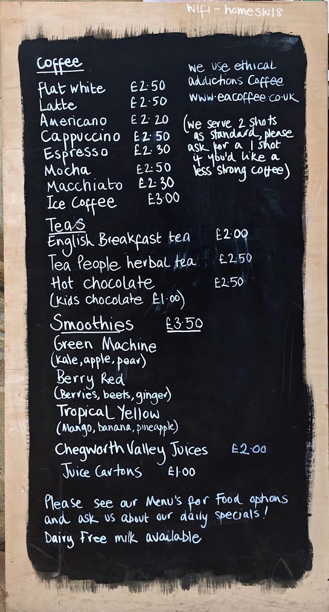 Home Community Cafe C.I.C menu board