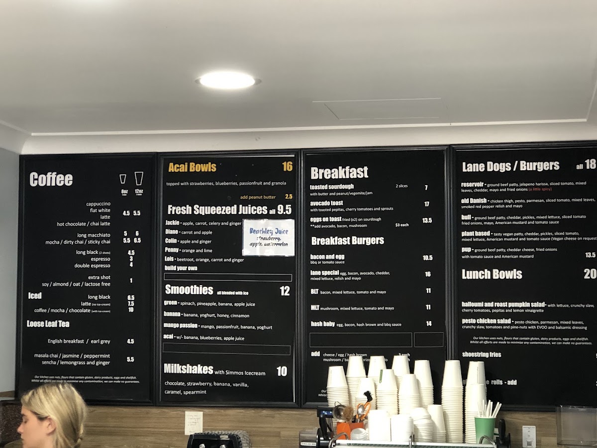Lane Cafe Rottnest menu board