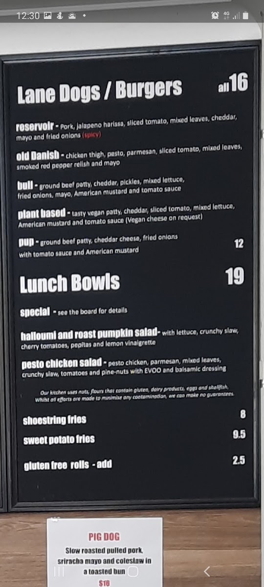 Lane Cafe Rottnest menu board