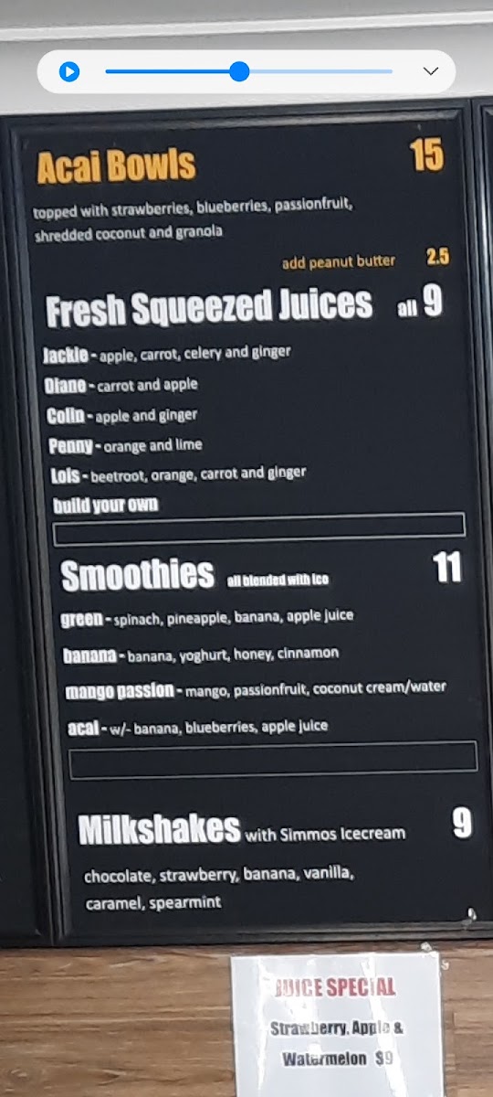 Lane Cafe Rottnest menu board