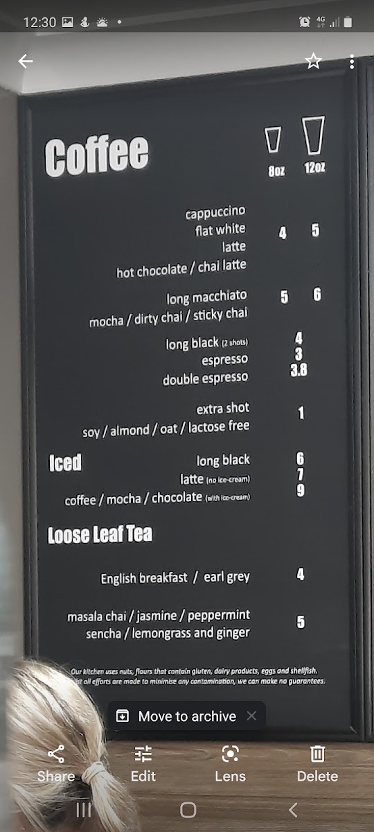 Lane Cafe Rottnest menu board