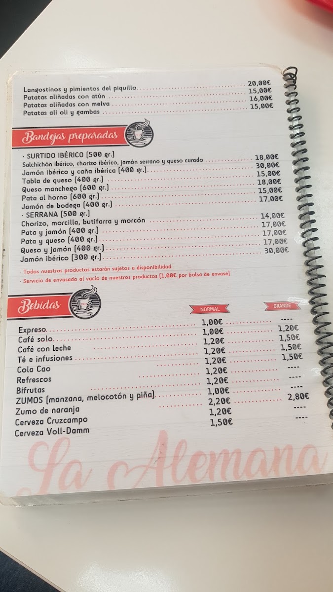 La Alemana. Cafeteria Charcuteria menu board