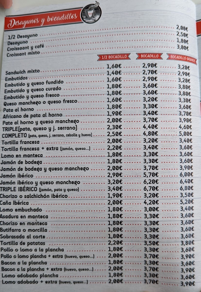La Alemana. Cafeteria Charcuteria menu board