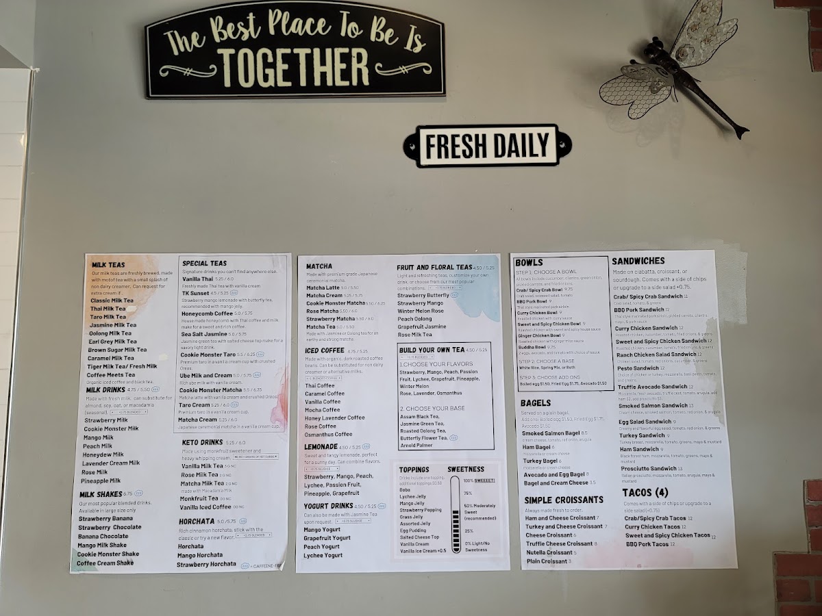 TK Cafe menu board