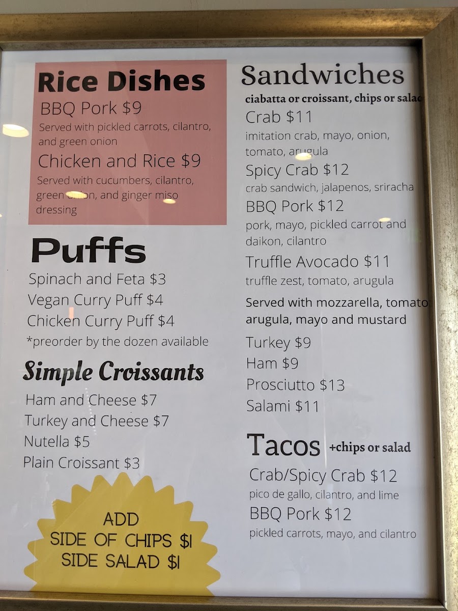 TK Cafe menu board