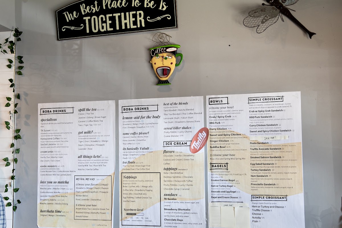 TK Cafe menu board