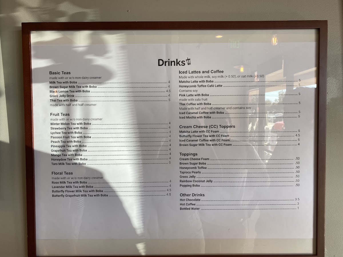 TK Cafe menu board