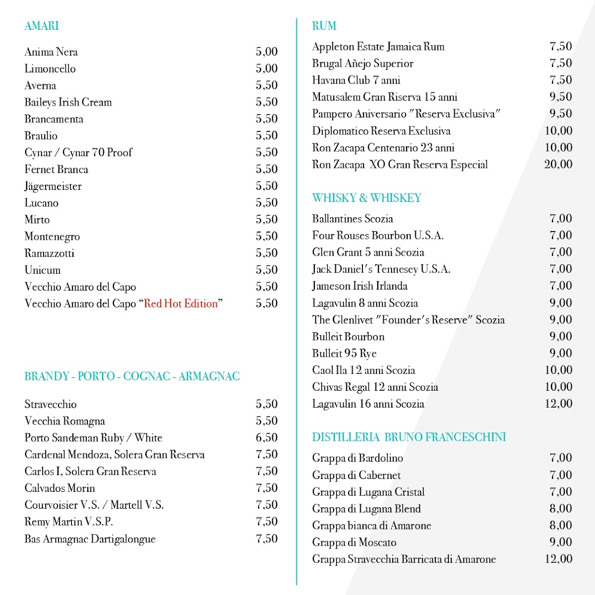 Cafe Gardesana menu board