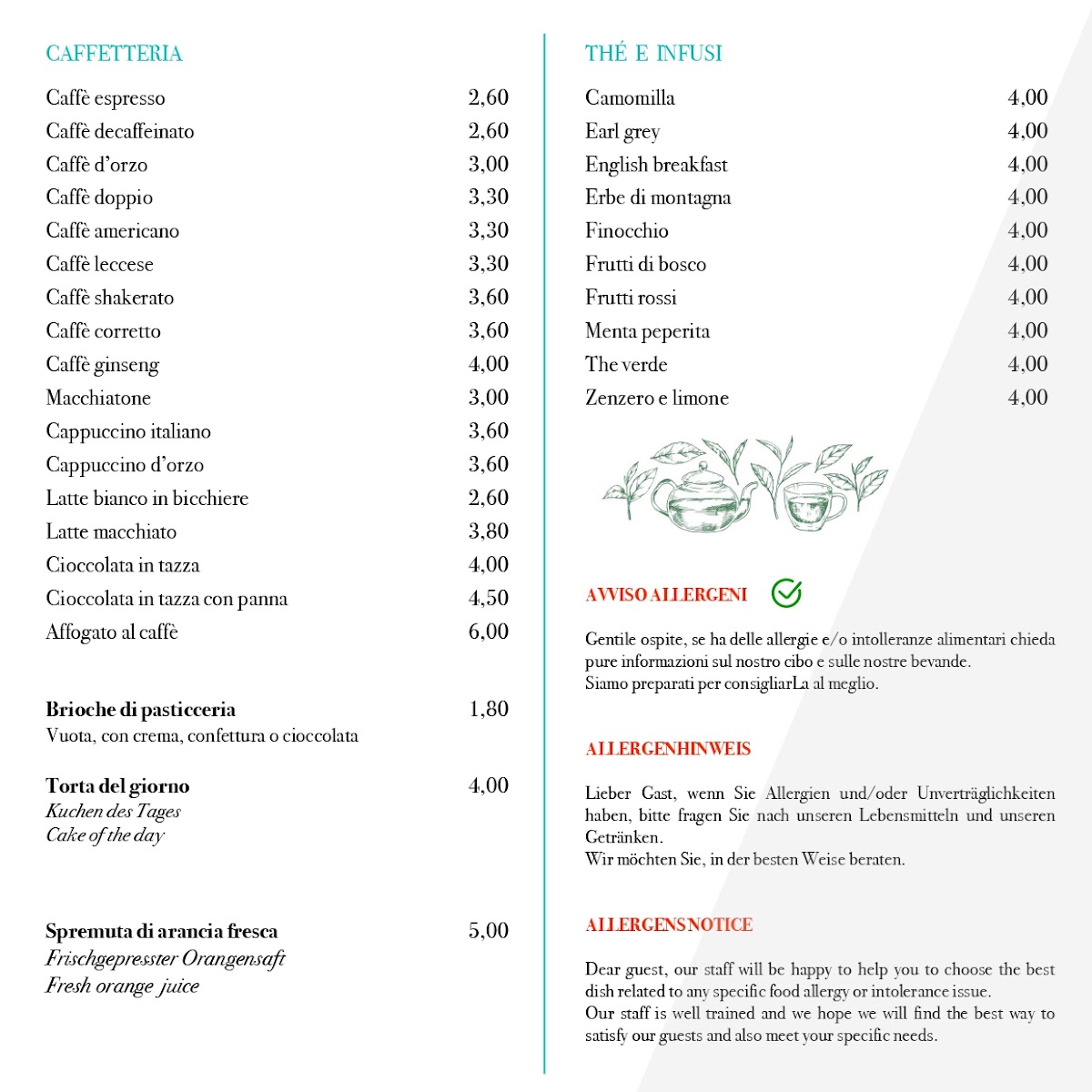 Cafe Gardesana menu board
