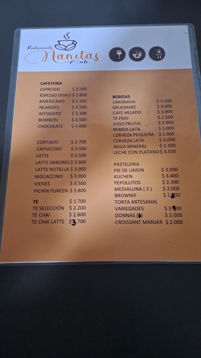 Café Ñañitas menu board