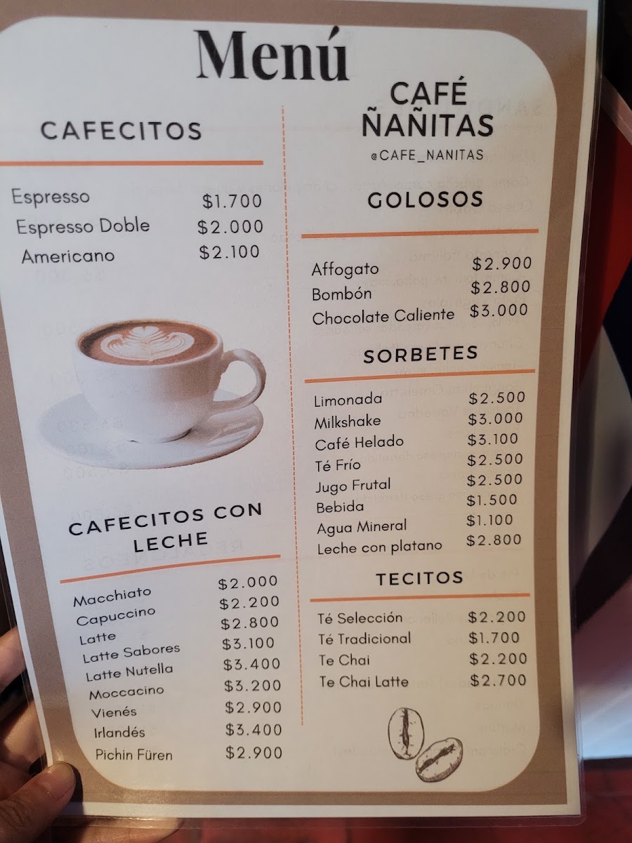 Café Ñañitas menu board