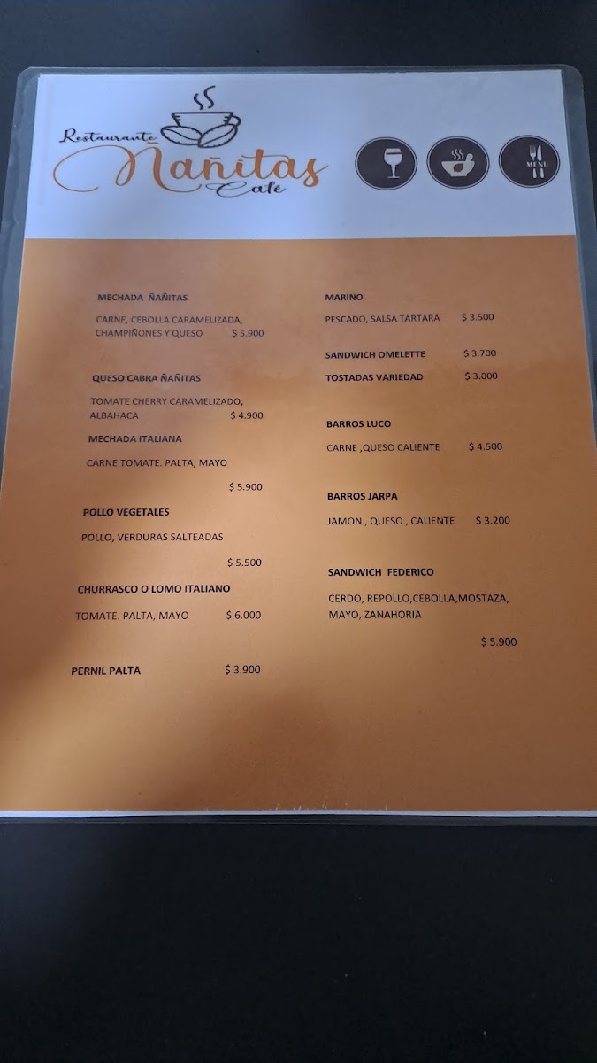 Café Ñañitas menu board