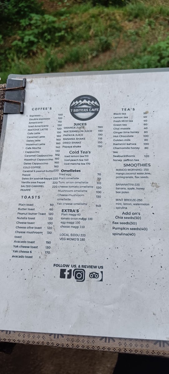 7 Sisters cafe menu board