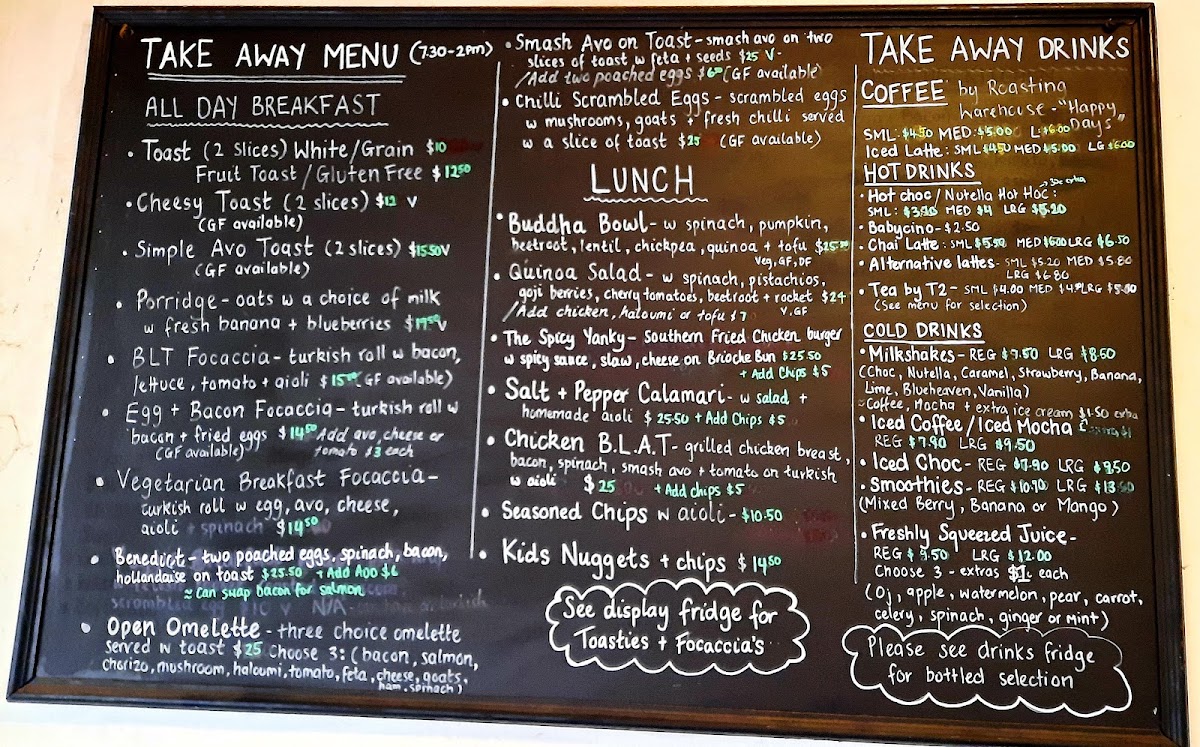 Bean Counter Cafe menu board