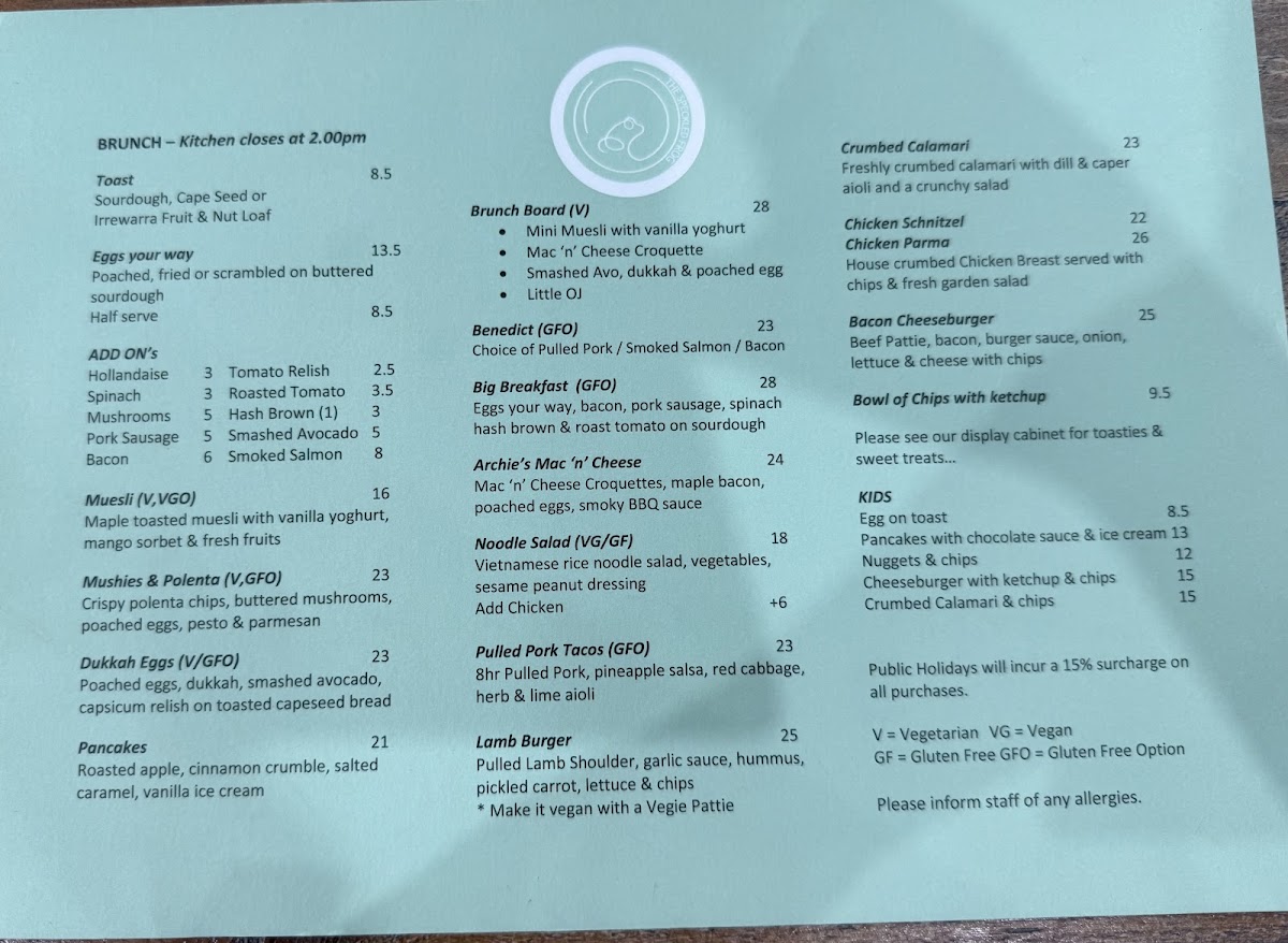 The Speckled Frog menu board