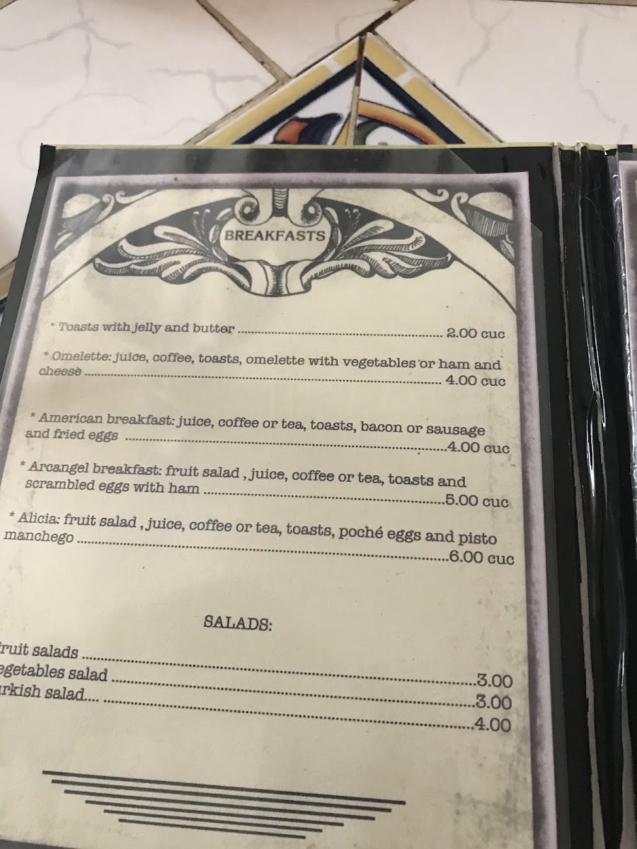 Cafe Arcangel menu board