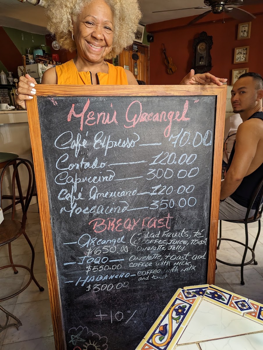 Cafe Arcangel menu board