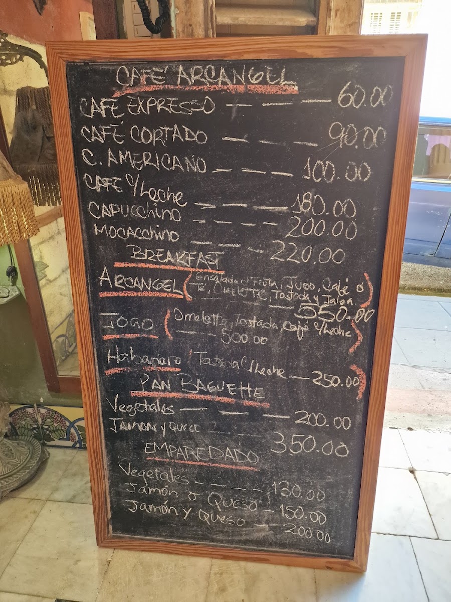 Cafe Arcangel menu board