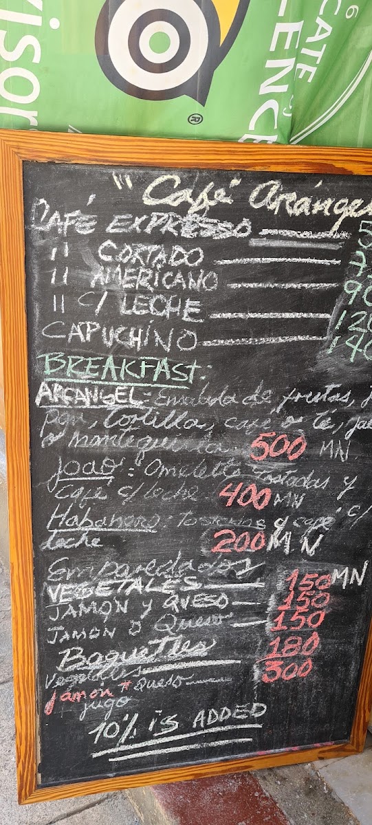 Cafe Arcangel menu board