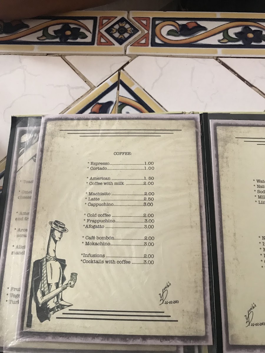 Cafe Arcangel menu board